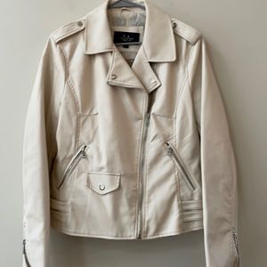 LA Coalition Vegan Leather Moto Jacket Cream XL NWT